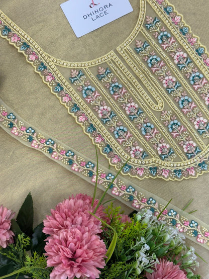 Beautiful Net Based Handwork Neck With 1 Meter Lace 060525