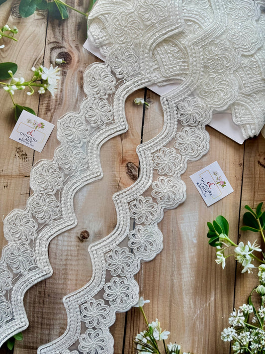 Beautiful Organza Based Sequence Work Lace White 060825