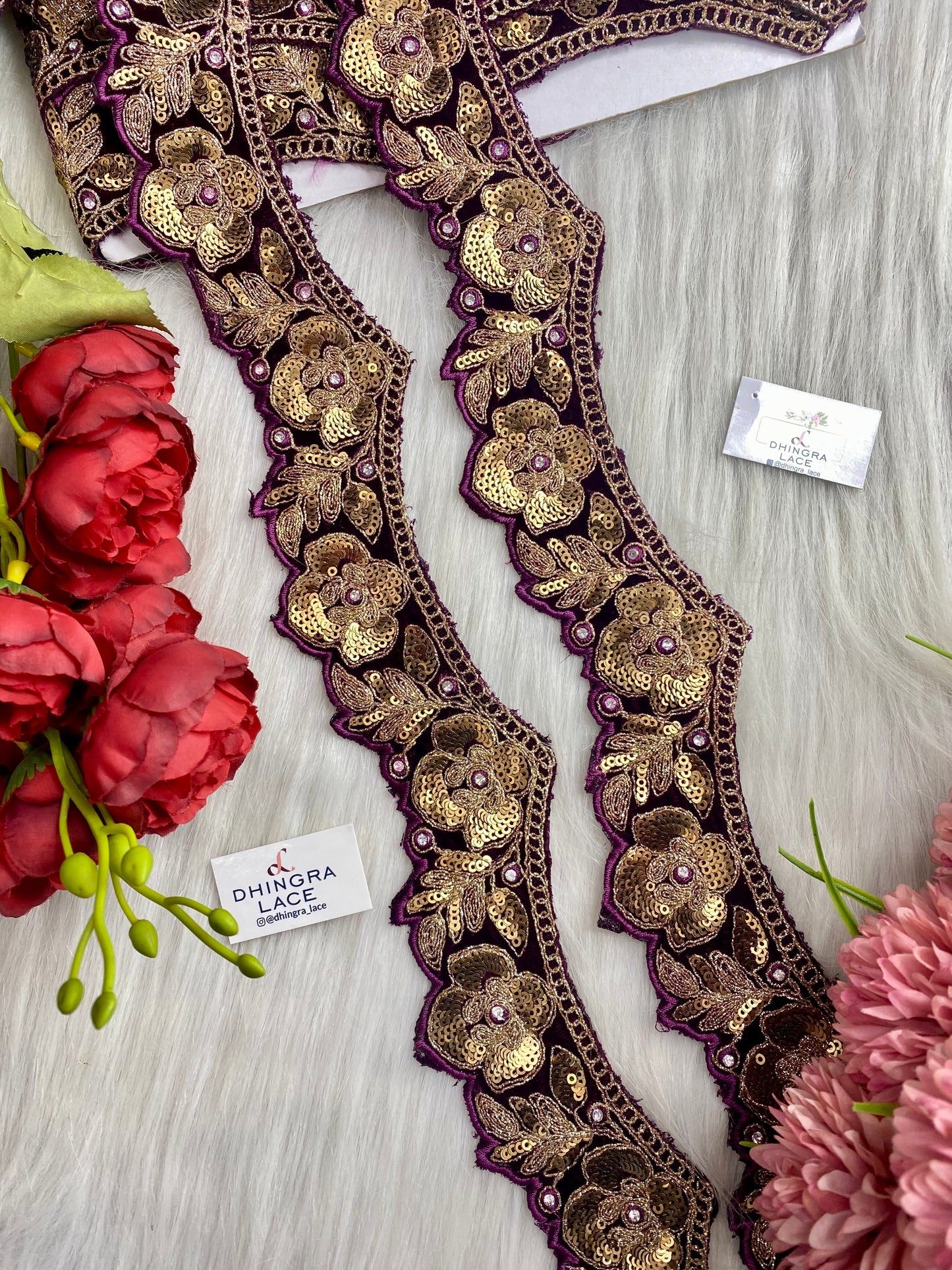 Beautiful Velvet Based 2 Inches Broad Scallop Lace Wine 9 Meters 070126/090126