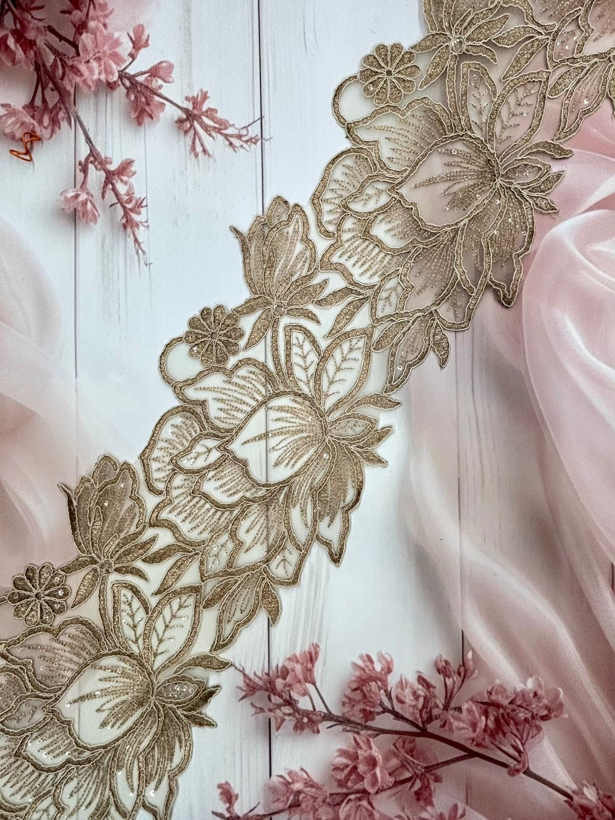 Beautiful Organza Based Zari Work Lace Antique Bronze 260725/ 280725