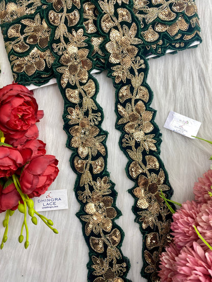 Beautiful Velvet Based 2 Inches Broad Dark Green Lace 9 Meters 070126/090126