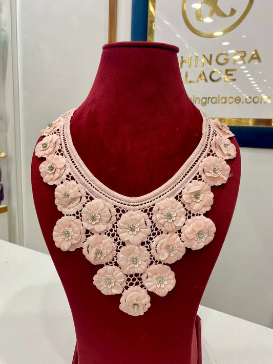 Beautiful Guipure Flower Neck Patch Peach 040426/100426
