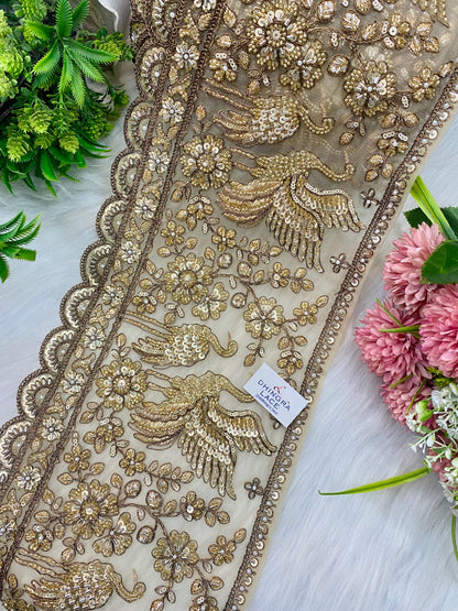 Beautiful Net Based 8.5 Inches Broad Handwork Border (1 Meter) 080926
