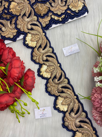 Beautiful Velvet Based 2 Inches Broad Cutwork Lace Navy Blue  9 Meters 070126/090126