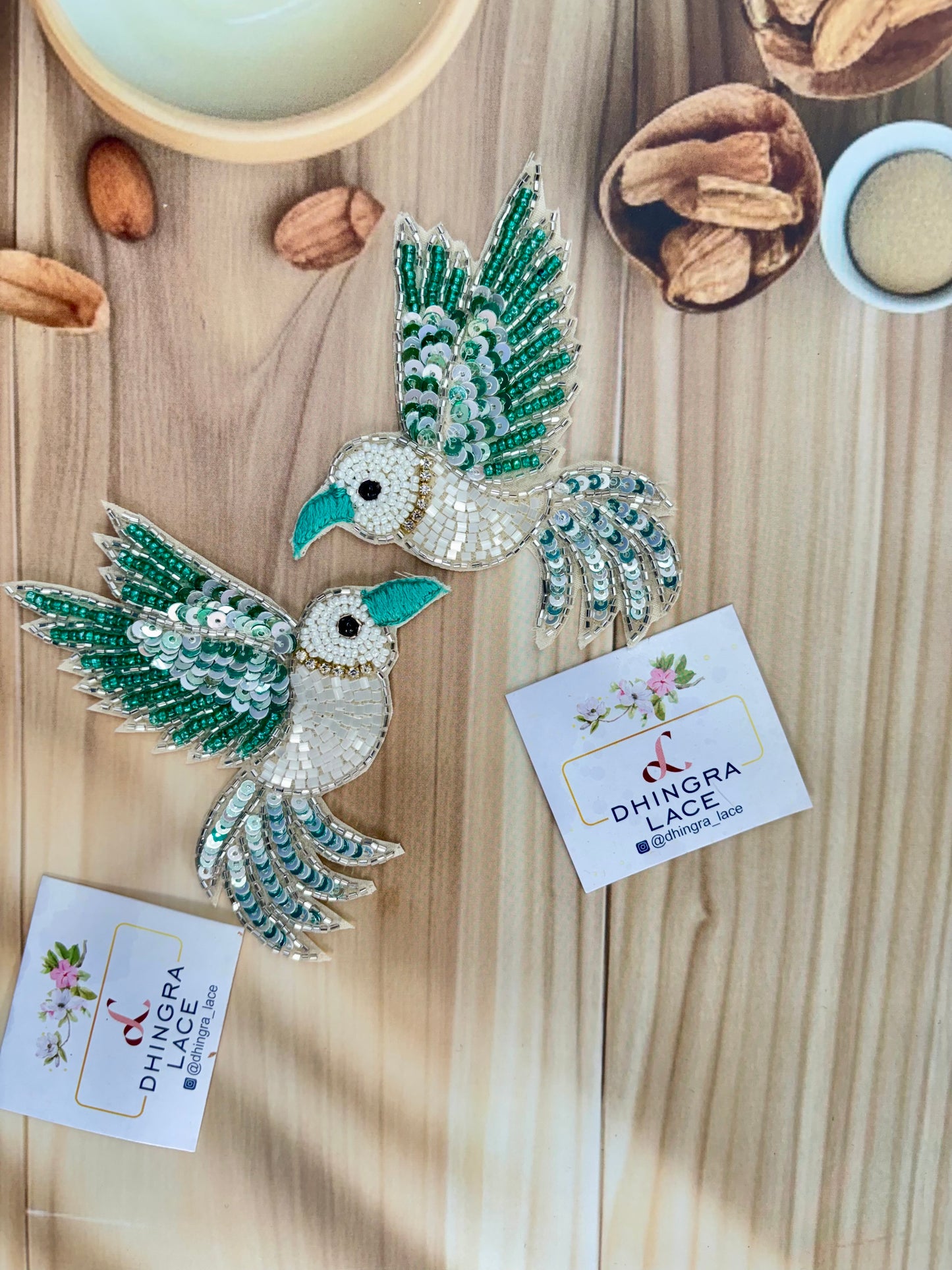 Beautiful Handwork Bird Patch Left Green 071025