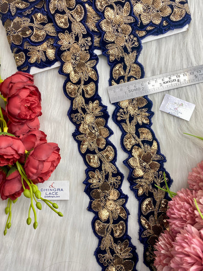 Beautiful Velvet Based 2 Inches Broad Lace Navy Blue 9 Meters 070126/090126