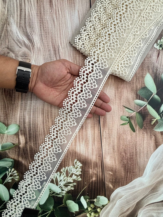 Beautiful Organza Based Scallop Lace Medium Off White (1 Meter ) 190226/130726