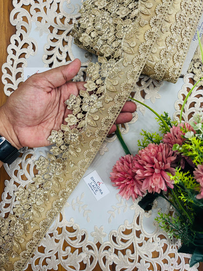 Organza Based Guipure Cutwork Flower Lace Gold 210826