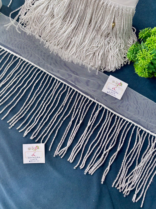 Beautiful Net Based Cutdana Work Fringes Lace 6.5 Inches Broad 041125