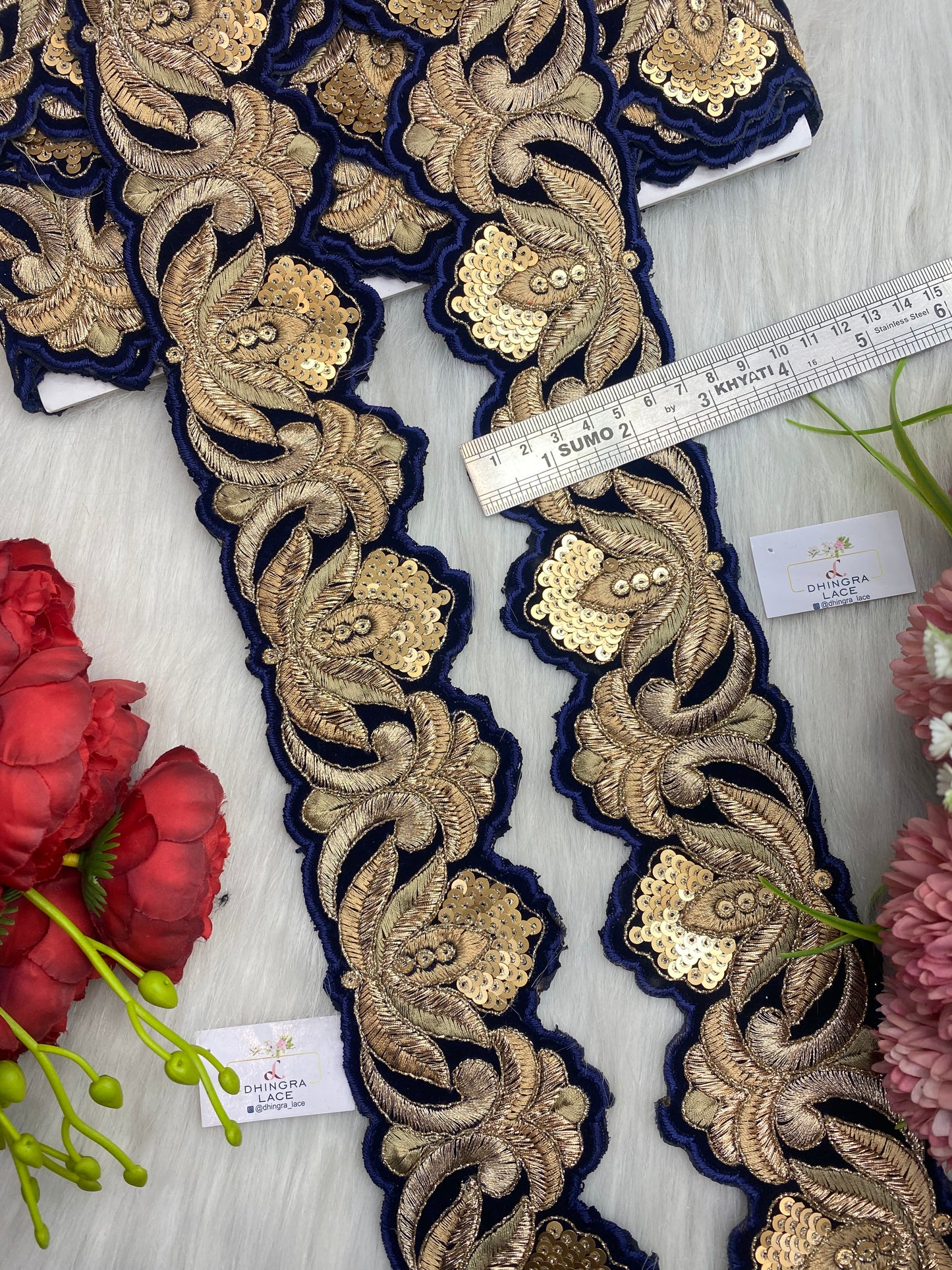 Beautiful Velvet Based 2 Inches Broad Cutwork Lace Navy Blue  9 Meters 070126/090126