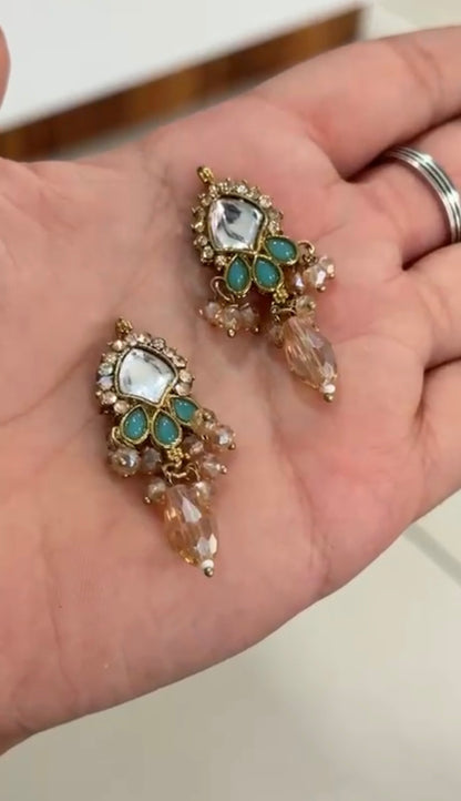 Beautiful Crystal & Stone Work Hanging Button (1 Pair) 2 Pieces 290826