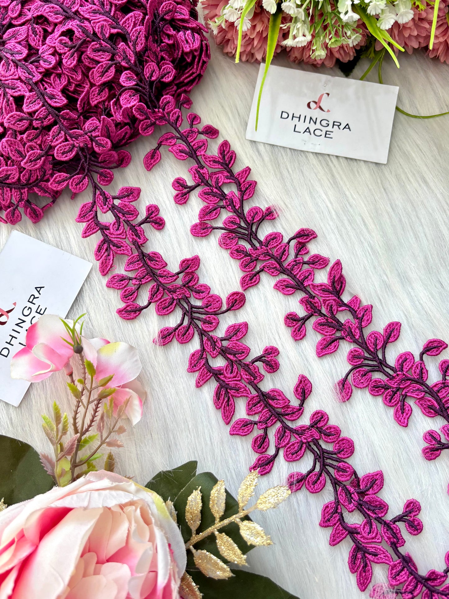 Beautiful Guipure Leaf Lace Magenta 120625