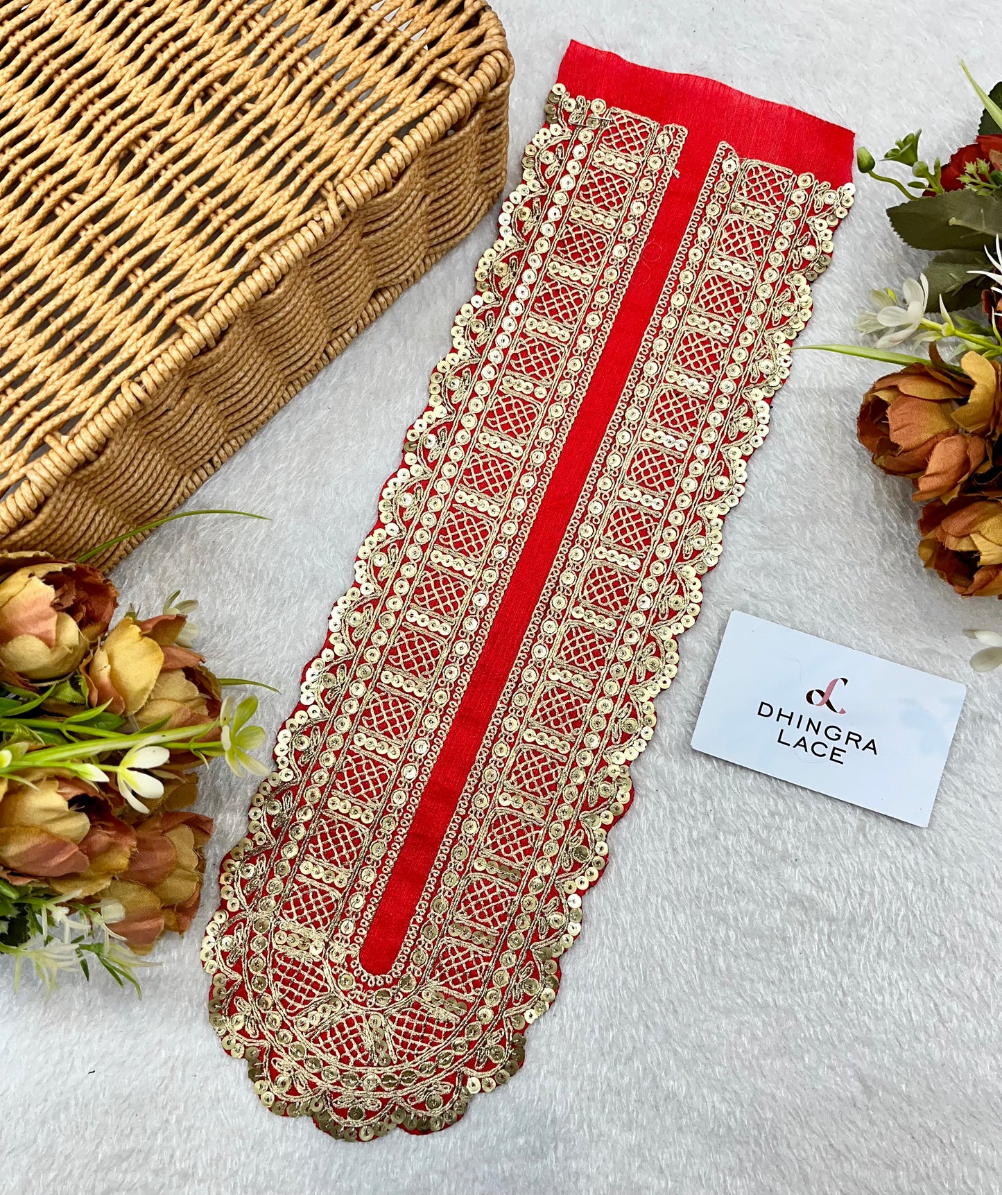 Beautiful Silk Based Zari Work Kurta Neck Patch Red 141224 Deal Men / Women