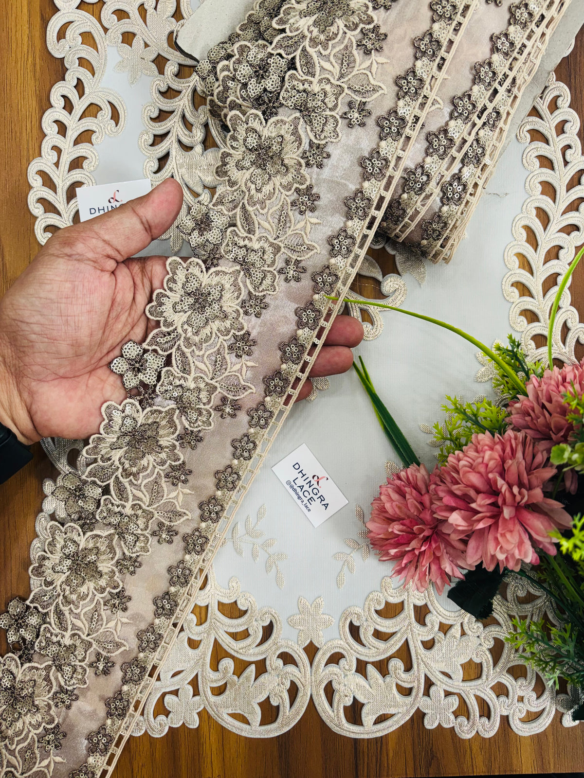 Organza Based Guipure Cutwork Flower Lace Gold 210826