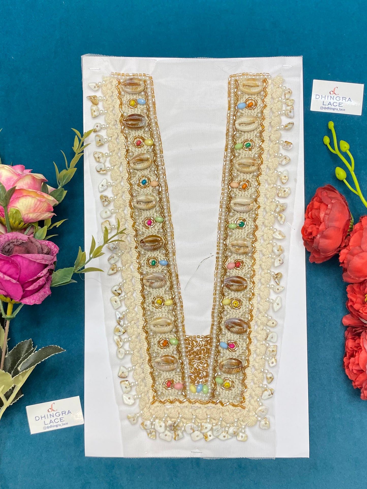 Beautiful Handwork Pearl And Shells Work Neck Patch Multicolour 1 210526