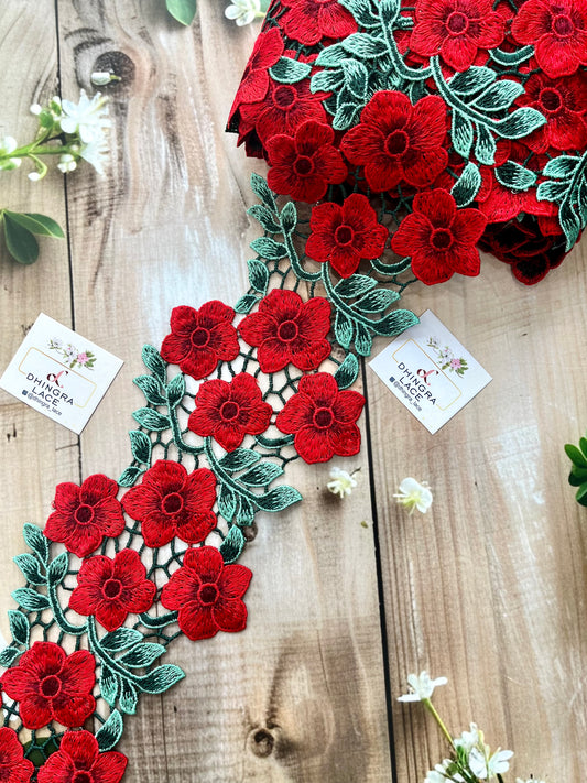 Beautiful Guipure Flower Lace Red 050825