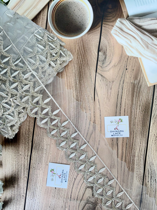 Beautiful Organza Based Threadwork Or Cutpipe Work Lace Silver 200925