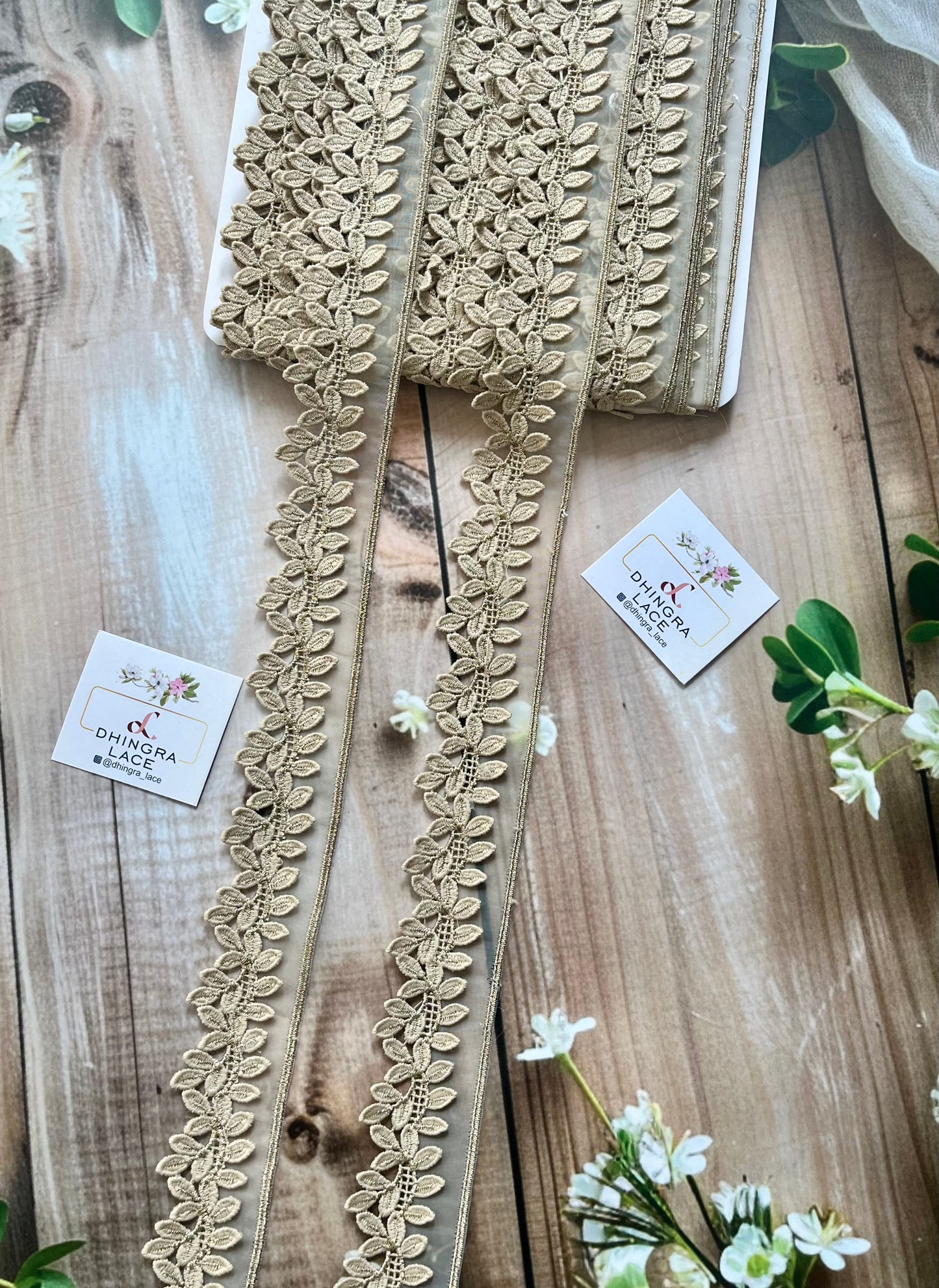 Beautiful Organza Based Threadwork Lace Beige 090825