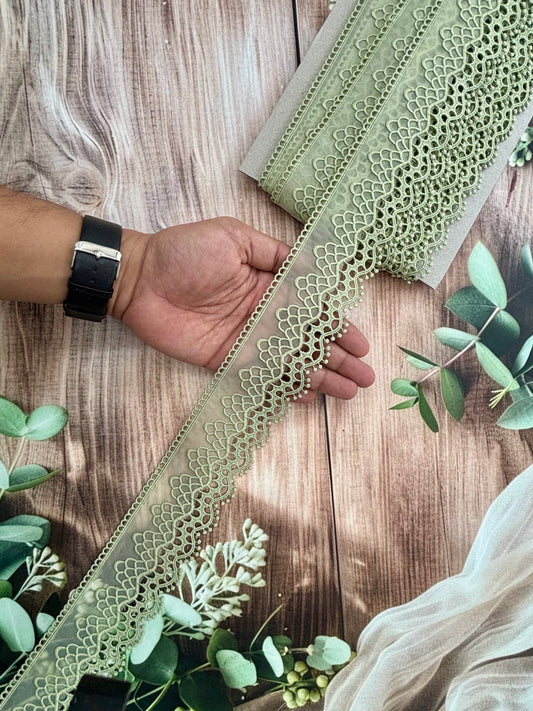 Beautiful Organza Based Scallop Lace Medium Light Green Colourful (1 Meter ) 190226/130726