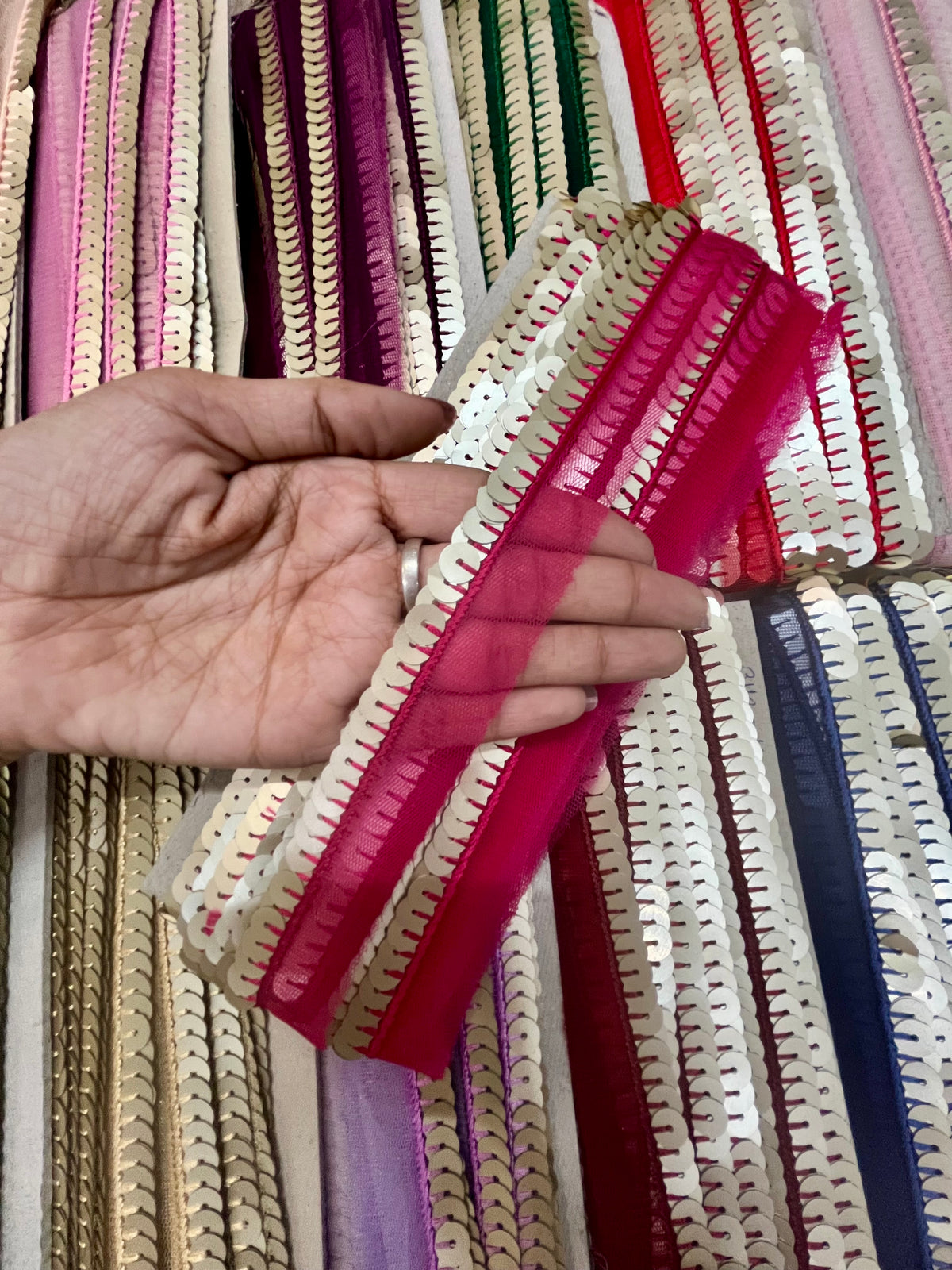 Coloured Sequence Tie With Thread Net Base Lace (9 Meters) 210926