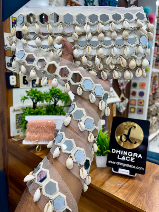 Beautiful Mirror Work Hanging Lace White 260925