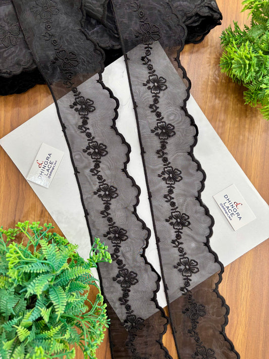 Beautiful Organza Based Scallop Lace Medium Black(9 Meters) 020526