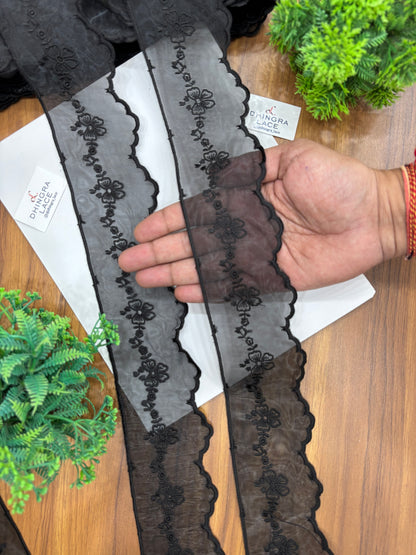 Beautiful Organza Based Scallop Lace Medium Black(9 Meters) 020526