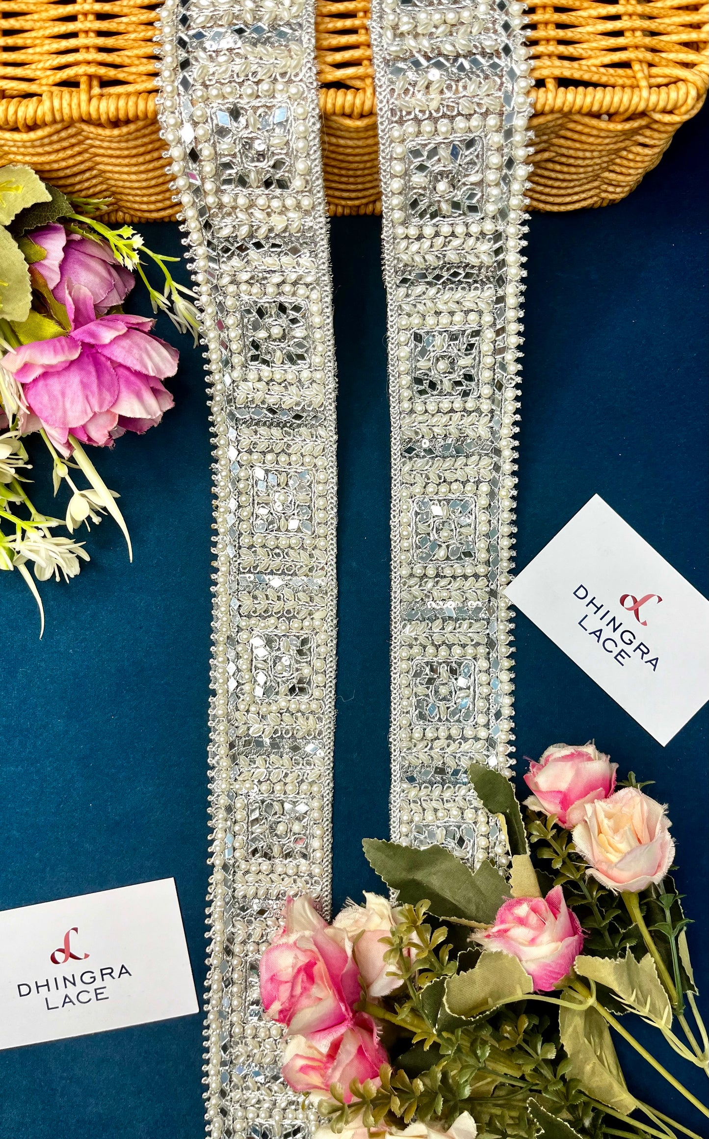 Beautiful Handwork Beads & Mirror Work Border 070824
