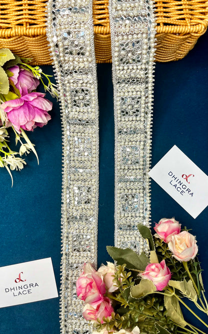 Beautiful Handwork Beads & Mirror Work Border 070824