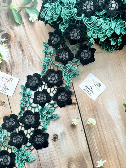 Beautiful Guipure Flower Lace Black 050825