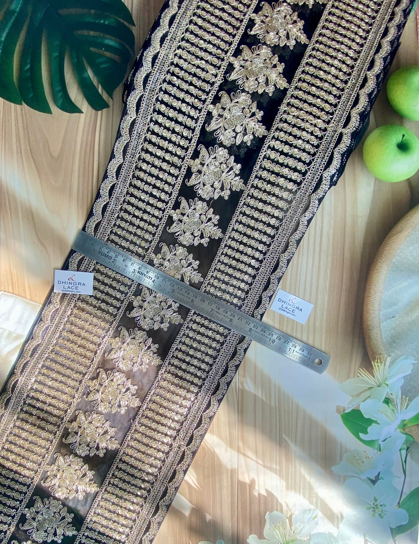 Beautiful Net Based Zari & Sequence Work 9 Inches Broad Border Lace For Saree, Suit, Dupatta, Lehnga Choli Black 160126, 100226