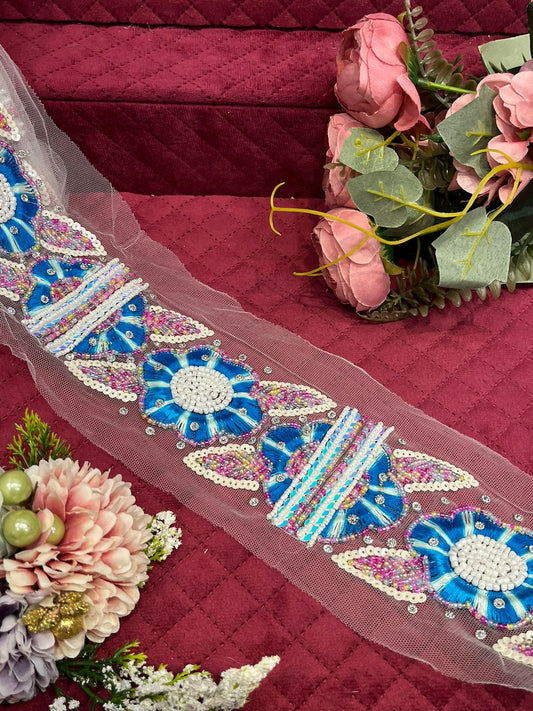 Beautiful Handwork 2 Inches Broad Multicolour Stone & Sequins Work Lace 170824