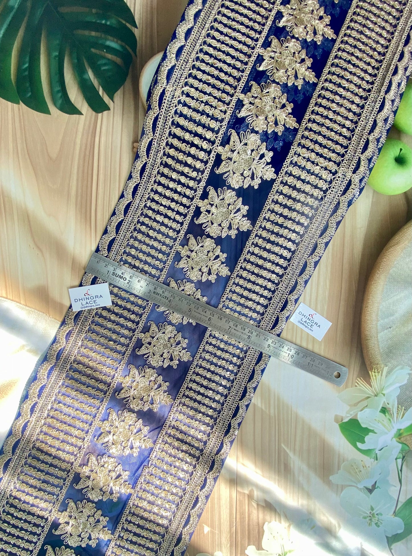 Beautiful Net Based Zari & Sequence Work 9 Inches Broad Border Lace For Saree, Suit, Dupatta, Lehnga Choli Blue 160126, 100226