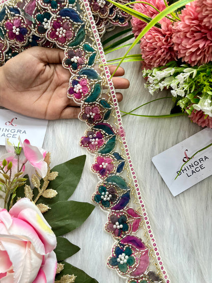 Beautiful Organza Based Handwork Lace Multicolor 190625/280625