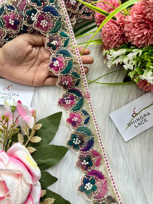 Beautiful Organza Based Handwork Lace Multicolor 190625/280625