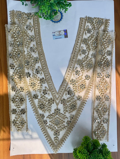 Beautiful Mirror Pearls And Zarkan Work V Neck Patch With Sleeves 200126