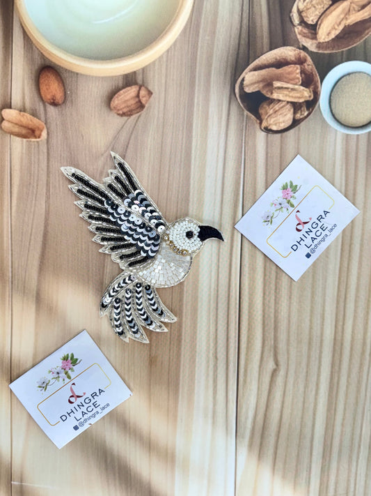 Beautiful Handwork Bird Patch Left Black 071025