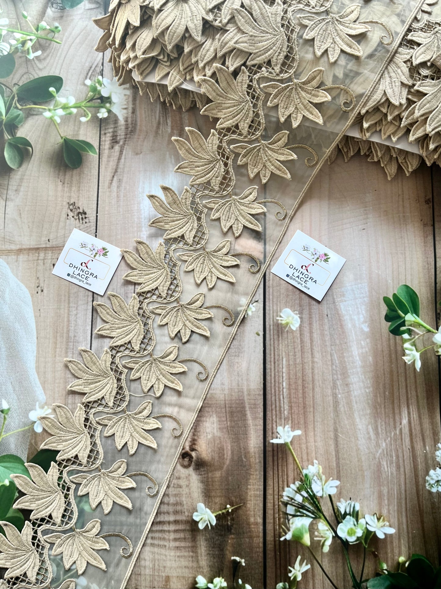 Beautiful Organza Based Threadwork Lace Beige 090825