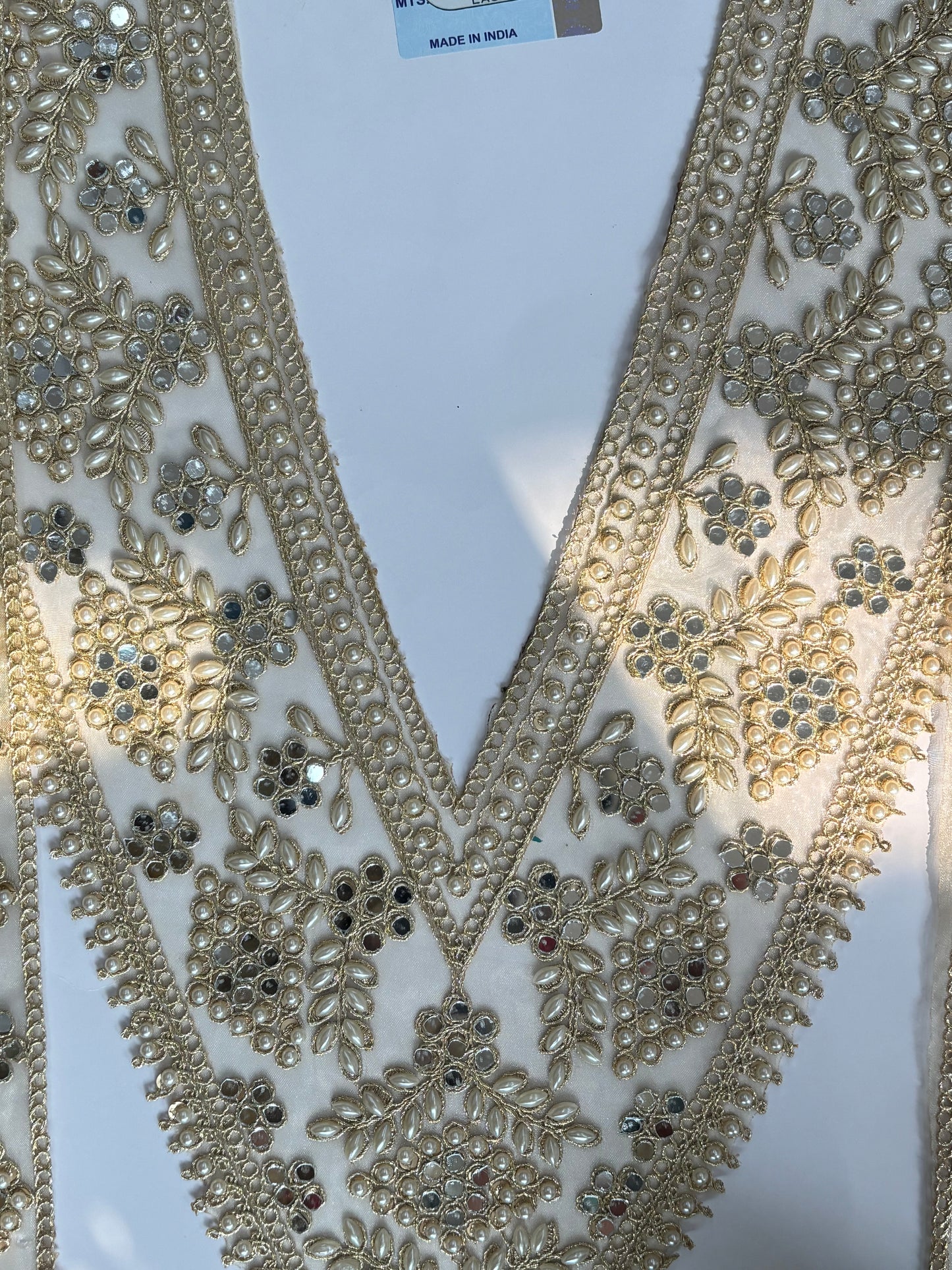 Beautiful Mirror Pearls And Zarkan Work V Neck Patch With Sleeves 200126