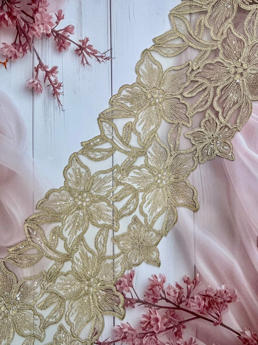 Beautiful Organza Based Zari Work Lace Gold 260725/ 280725