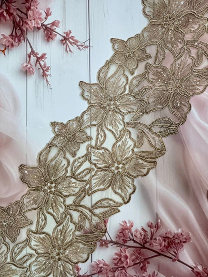Beautiful Organza Based Zari Work Lace Antique Gold 260725/ 280725