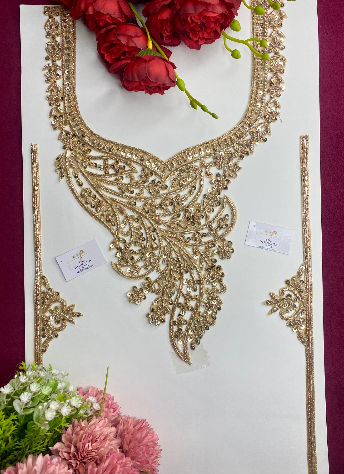Beautiful Zardozi work Neck Patches With Sleeves Rose Gold 311225