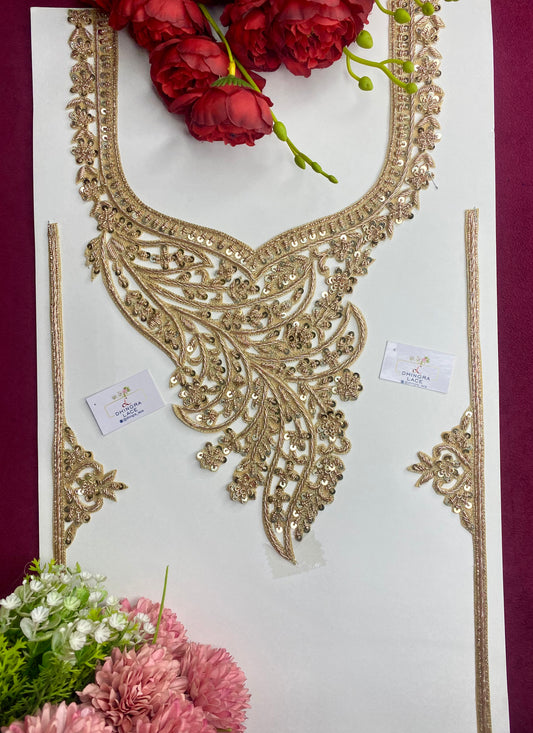 Beautiful Zardozi work Neck Patches With Sleeves Rose Gold 311225