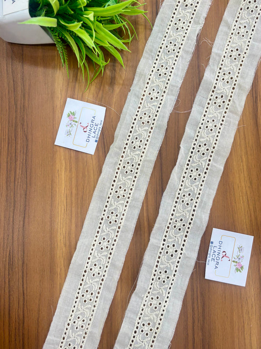 Beautiful Pure Cotton Hakoba Lace Off White Medium W 3.5 Inches (3 Meters )140426