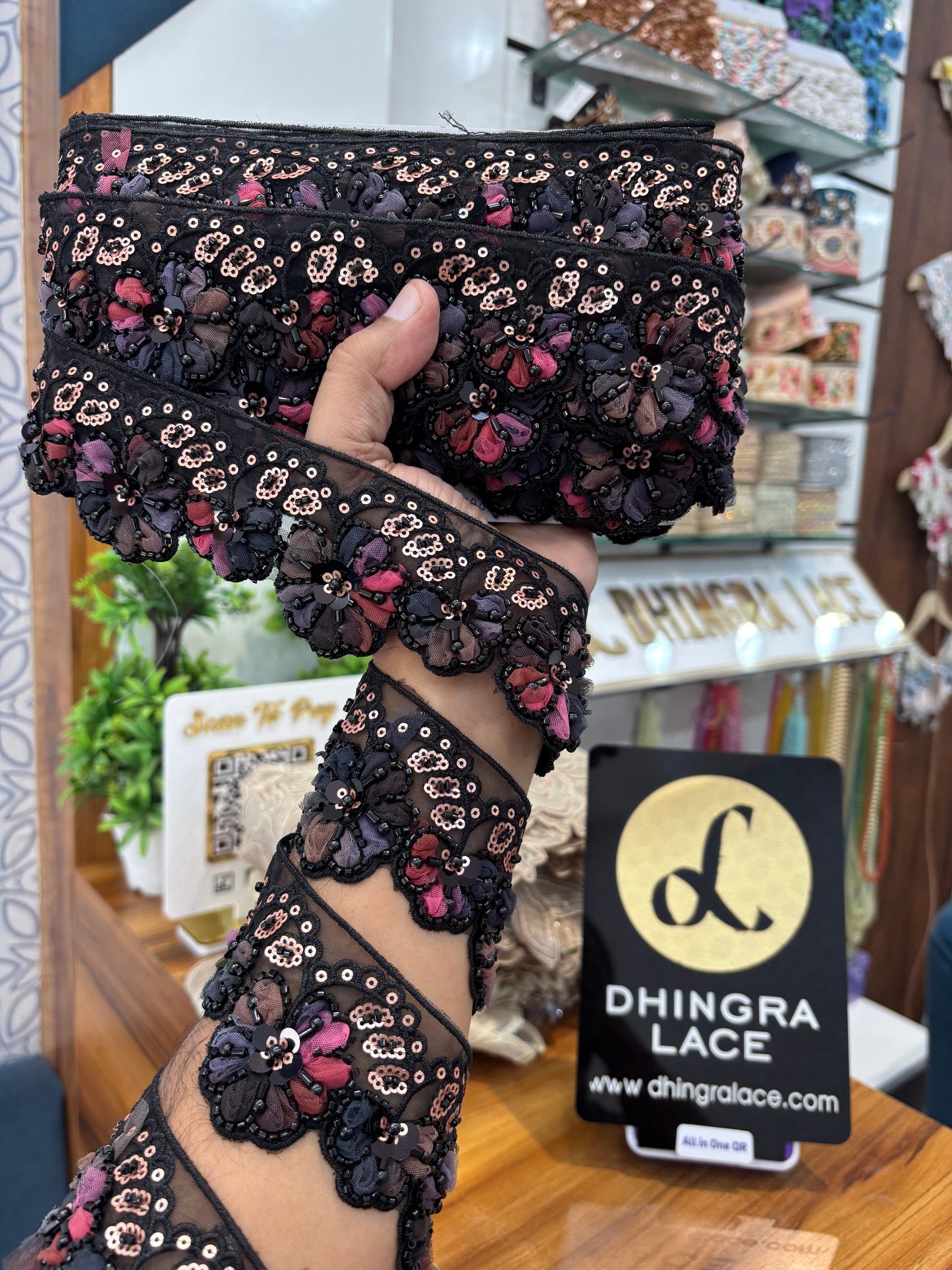 Beautiful Organza Based Sequence And Pearls Work Lace 130925