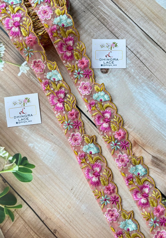Beautiful Net Based Threadwork Lace Multicolour 280825
