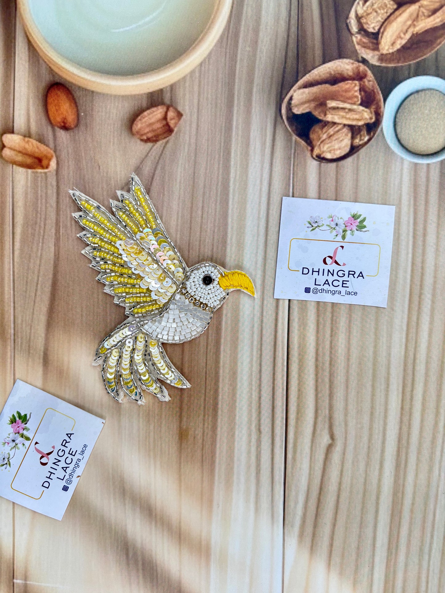 Beautiful Handwork Bird Patch Left Yellow071025