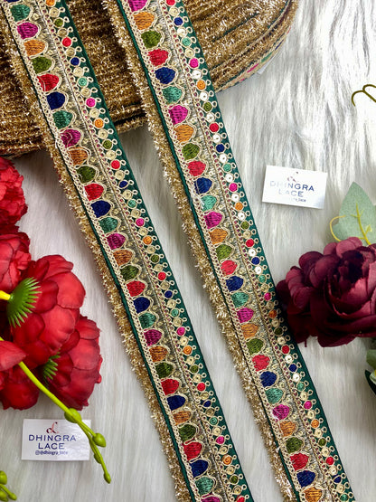 Beautiful Green Multi Sabyasachi 2 Inches Broad Lace 050126