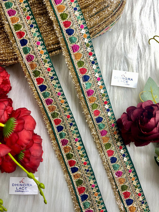 Beautiful Green Multi Sabyasachi 2 Inches Broad Lace 050126