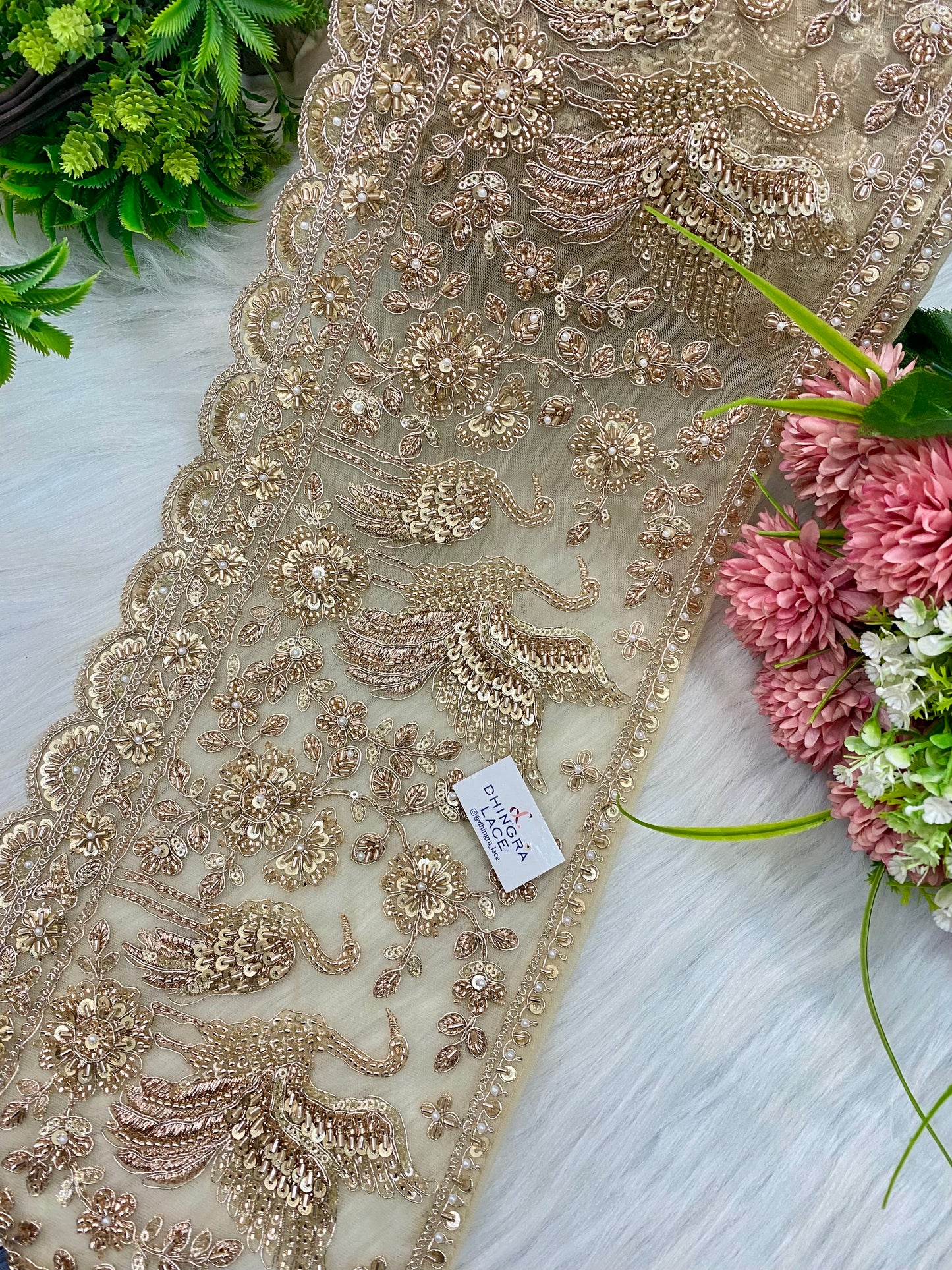 Beautiful Net Based 8.5 Inches Broad Handwork Border (1 Meter) 080926
